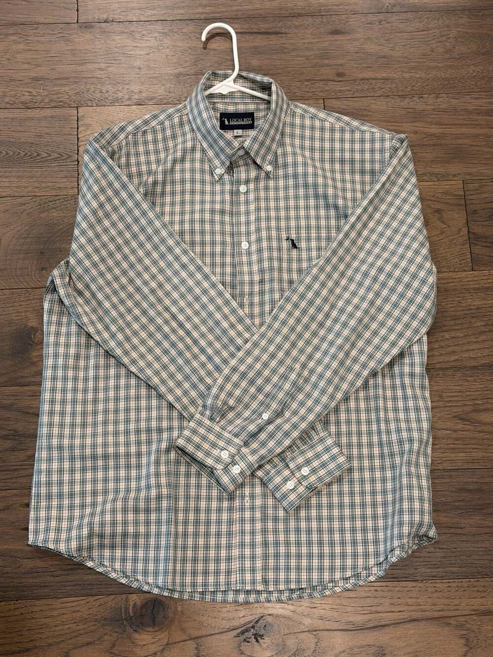 Local Boy Outfitters Faulk Dress Shirt Ocean Beige Rust Long Sleeve Plaid Size L